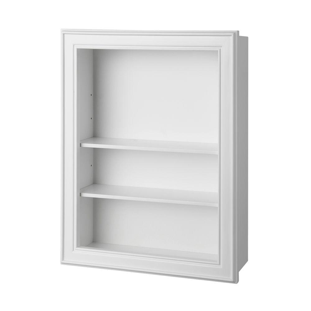 white bathroom shelf