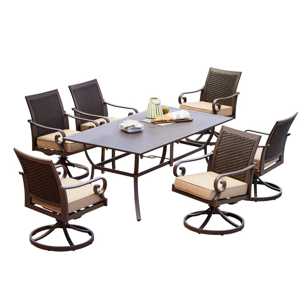 Royal Garden Rhone Valley 7Piece Wicker Motion Outdoor Dining Set with Tan CushionsROVDST711