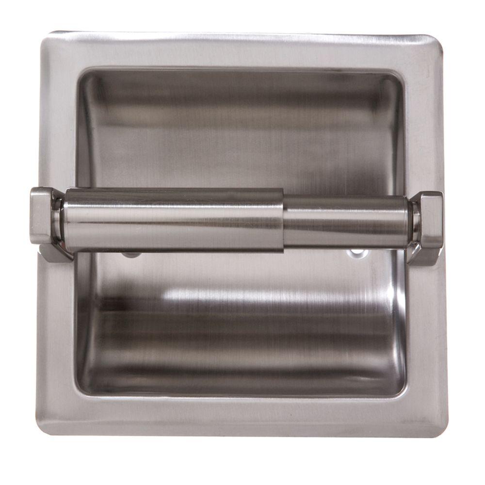Arista Recessed Toilet Paper Holder With Mounting Plate In Satin Nickel Rtph P Sn The Home Depot