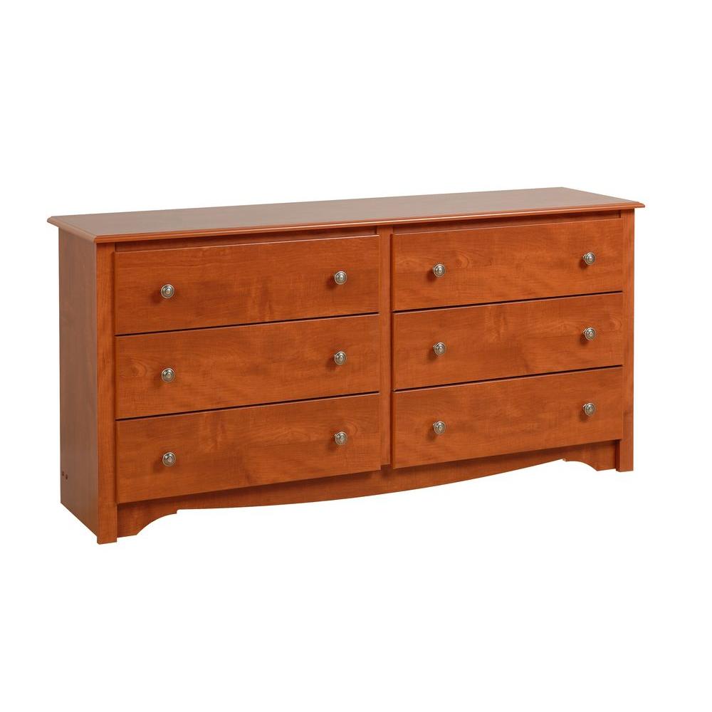 Dresser Storage w/ Curved Top Edges 6Drawer Cherry Finish