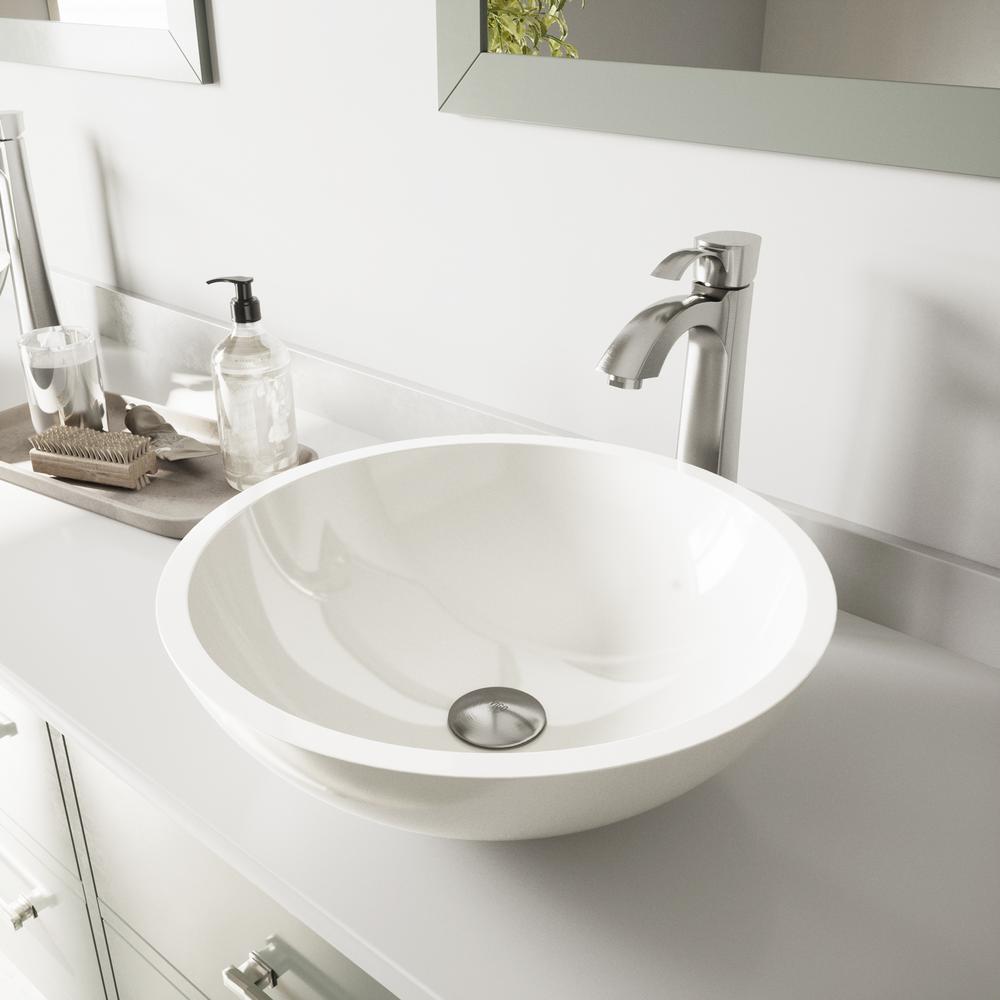 Vigo Victoria Flat Edged White Phoenix Stone Vessel Bathroom Sink And Faucet In Brushed Nickel