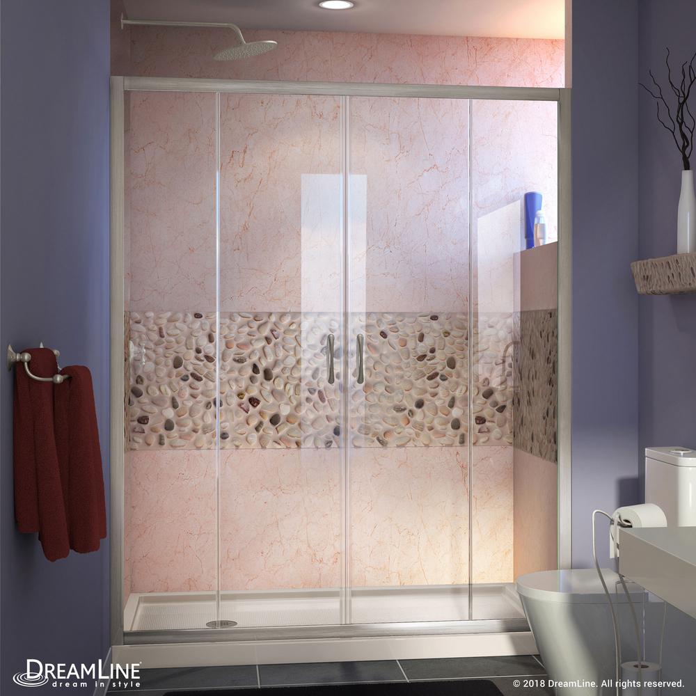 Dreamline Visions 60 In W X 36 D 74 3 4 H Semi Frameless Shower Door Brushed Nickel With Biscuit Base Left Drain