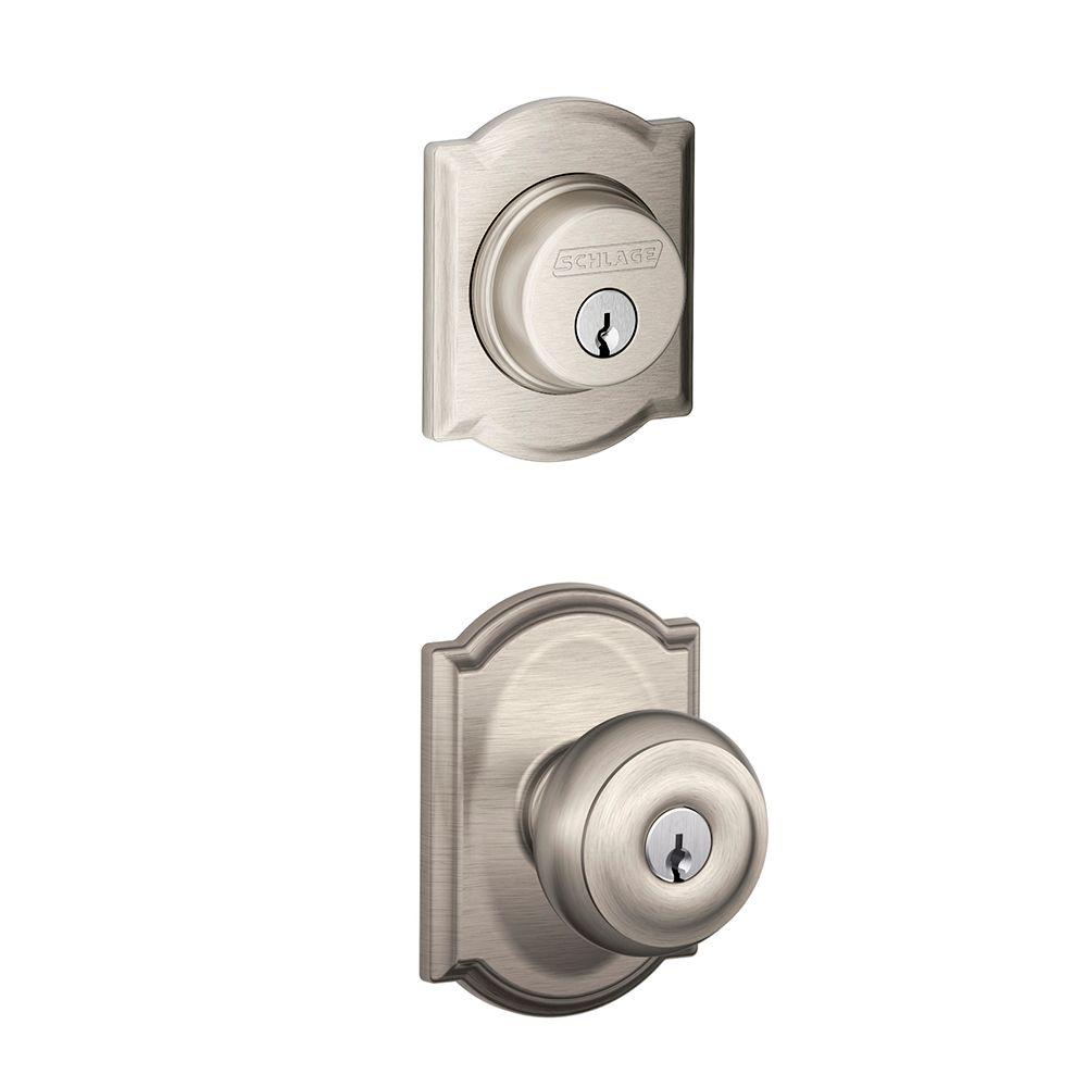 Schlage Camelot Satin Nickel Single Cylinder Deadbolt with Georgian ... Schlage Camelot Satin Nickel Single Cylinder Deadbolt with Georgian ...