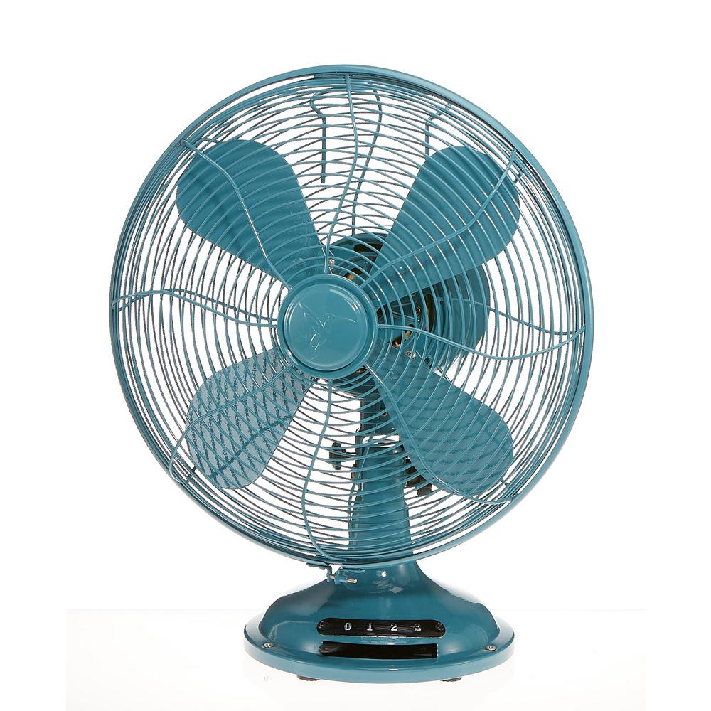 Designer Aire 12 In 3 Speed Euro Retro Peacock Teal Table Fan