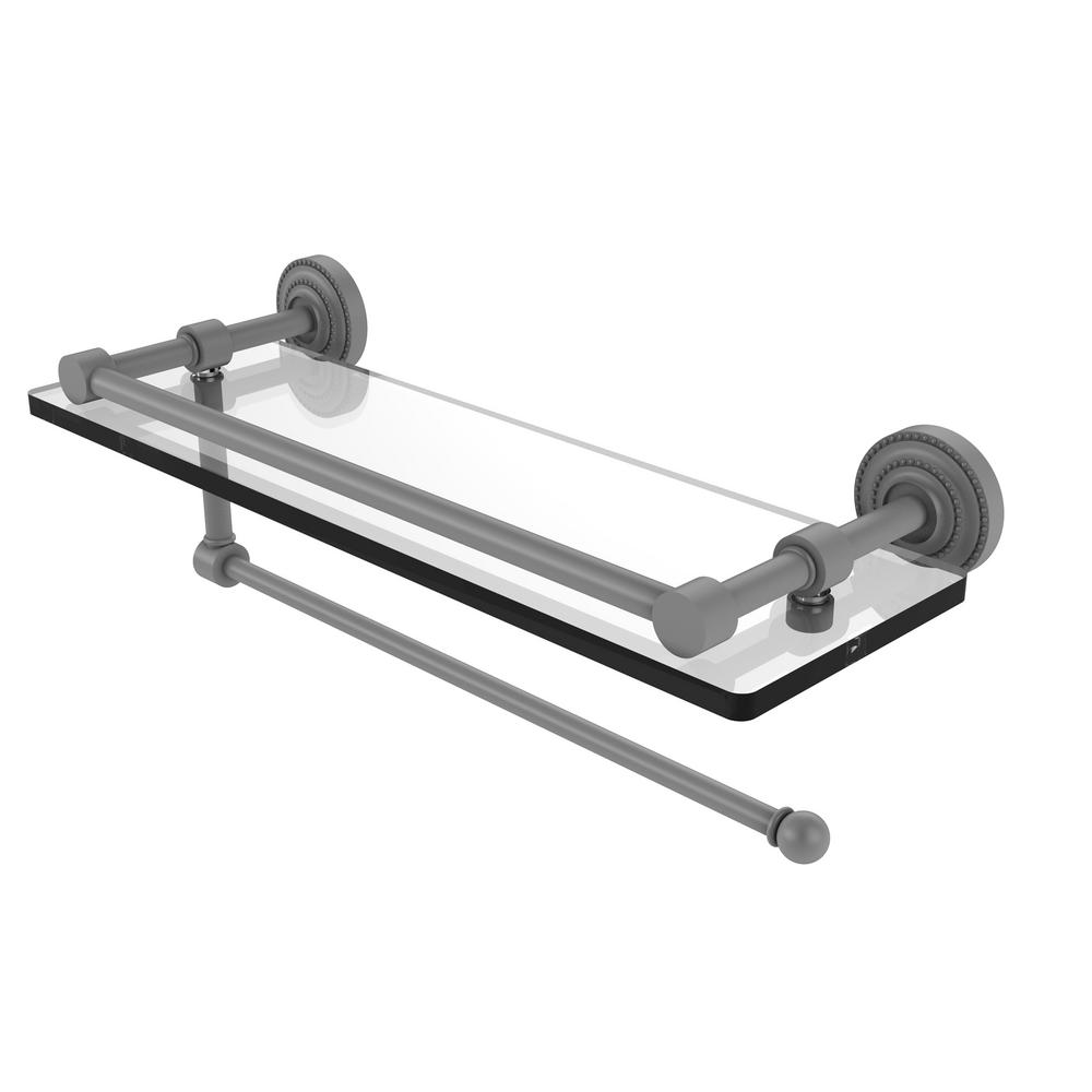 Allied Brass MT-5-16TB-VB Montero Collection 16 Inch Triple Tiered Glass Shelf with integrated towel bar Venetian Bronze
