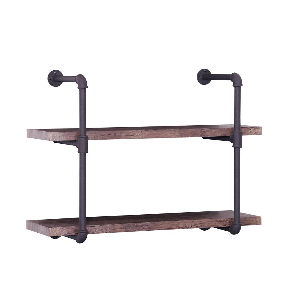 Noble House Brown Industrial PipeMounted 2Tier Shelf305242 The