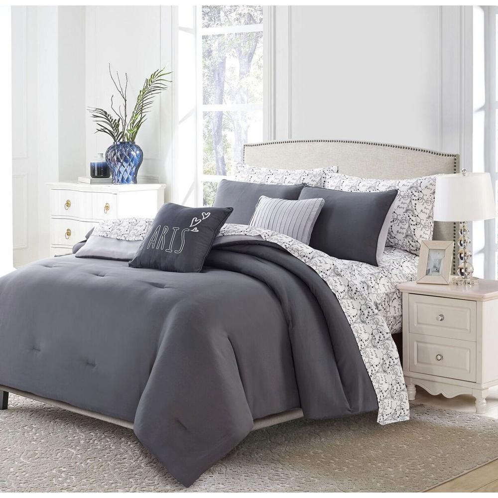 9 Piece Charcoal Parisian Queen Bed In A Bag Set 13290 The Home