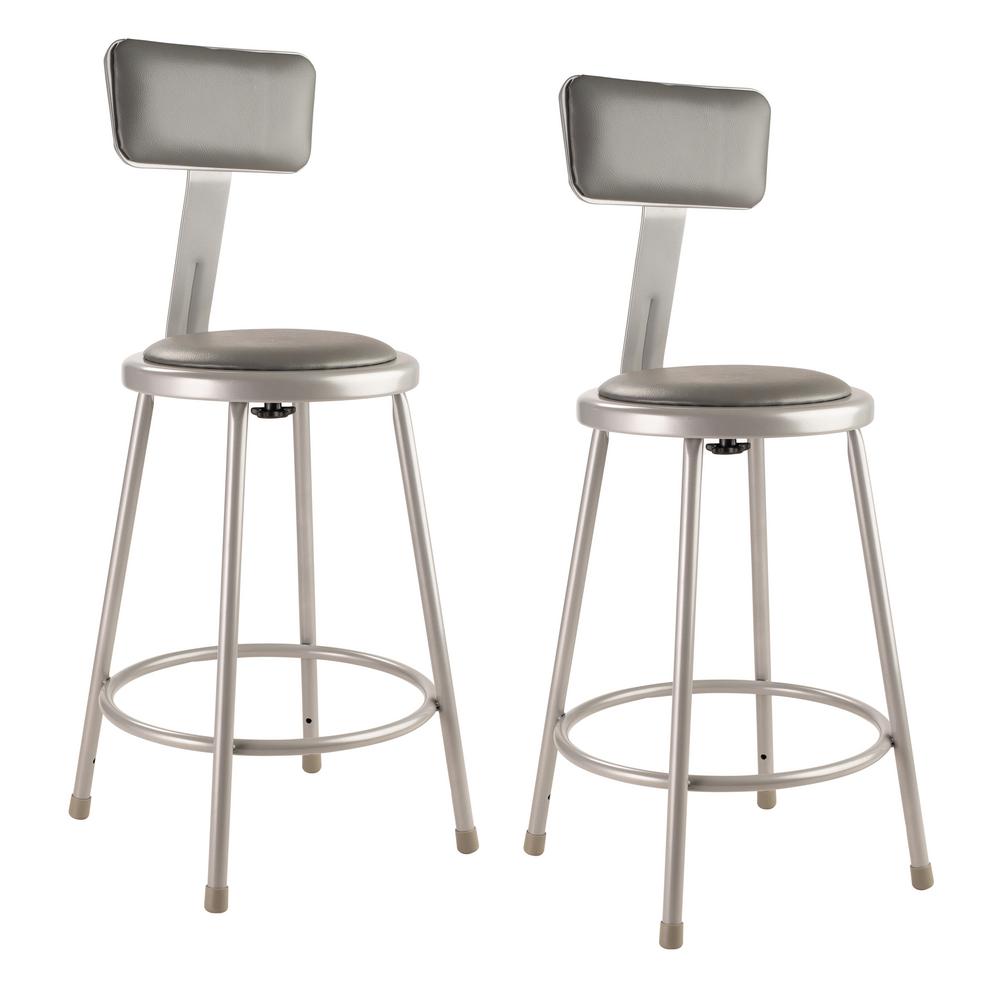 National Public Seating 24 in. Heavy Duty Grey Vinyl Padded Steel Stool
