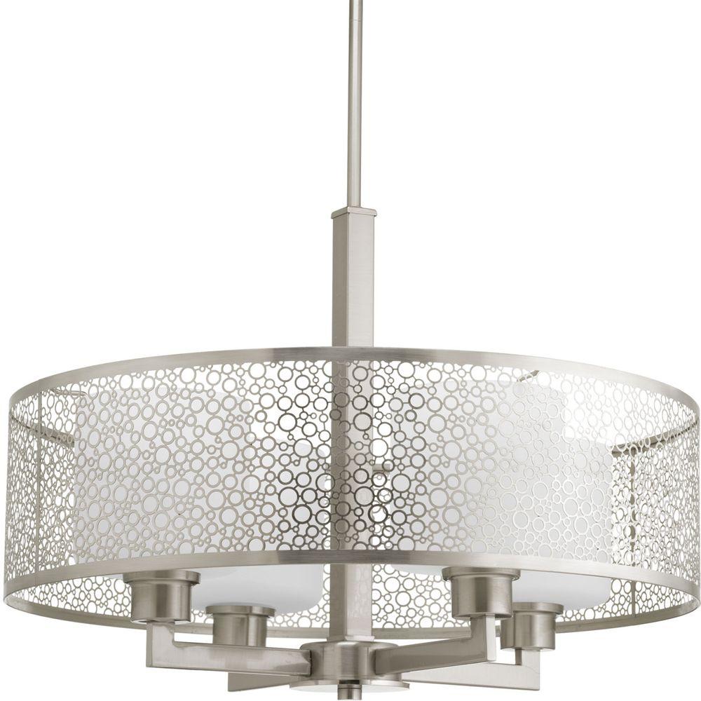 Progress Lighting Mingle Collection 4 Light Brushed Nickel Pendant With Etched Parchment Glass