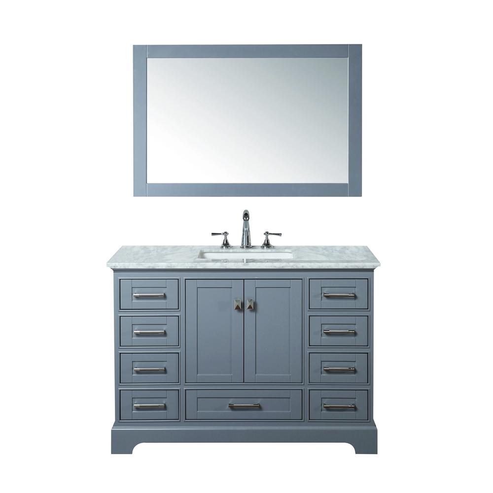 Stufurhome Newport 48 In W X 22 D Vanity Gray With Marble Top Carrara White And Mirror