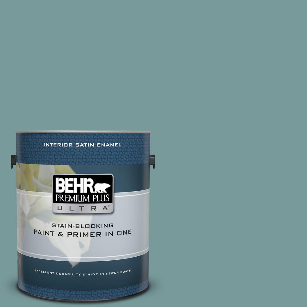 Behr Premium Plus Ultra 1 Gal Pmd 35 Blue Agave Satin Enamel Pmd 35 Blue Agave Satin Enamel Interior Paint And Primer In One