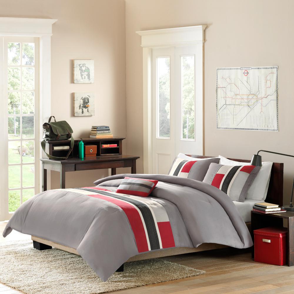 Mi Zone Switch 3 Piece Red Grey Black Twin Xl Print Comforter