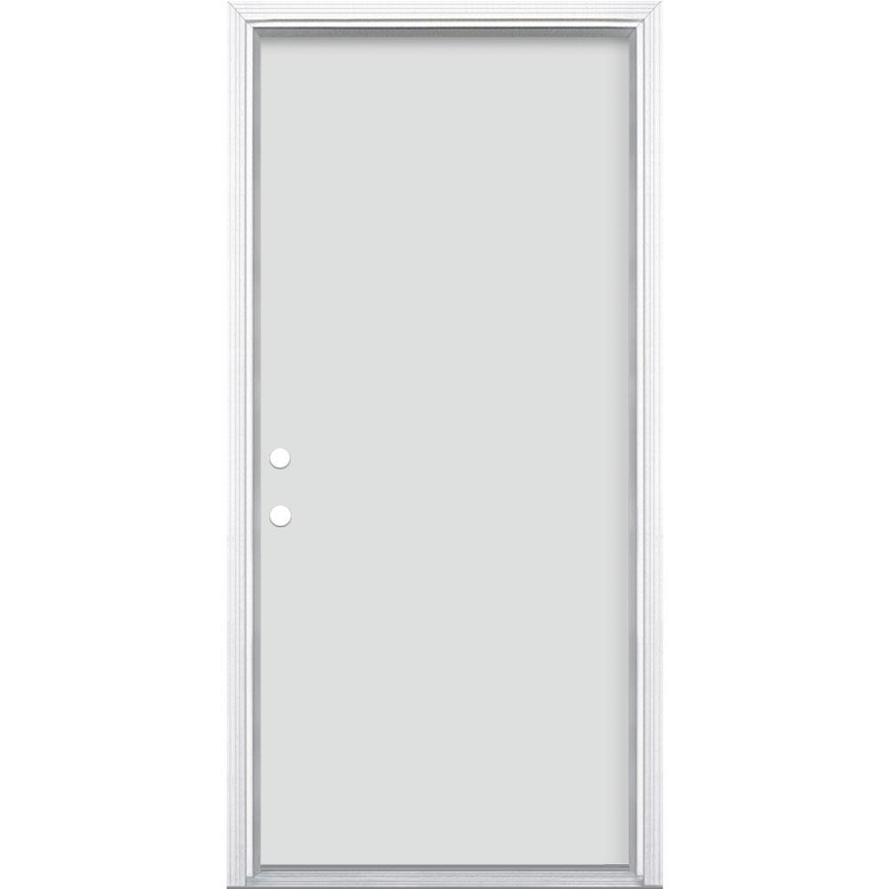 Masonite 36 in. x 80 in. Utility Flush RightHand Inswing Primed Silver Cloud Steel Prehung