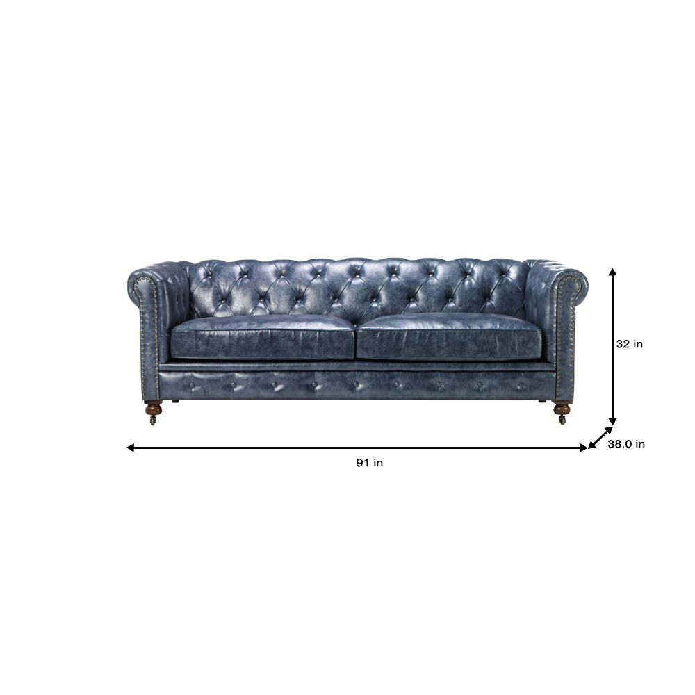 Home Decorators Collection Gordon Blue Leather Sofa 0849400310