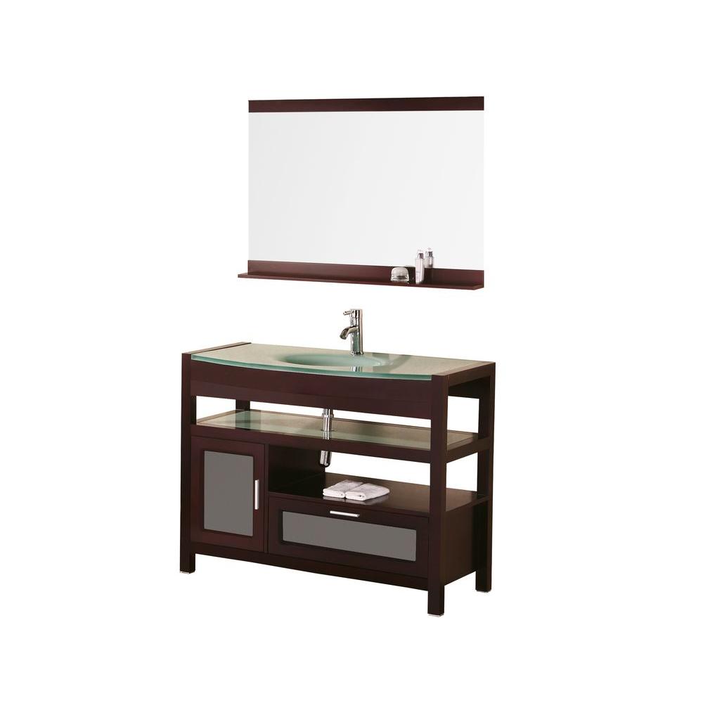Design Element Milan 43 in. W x 22 in. D Vanity in Mahogony with Glass Vanity Top and Mirror in 