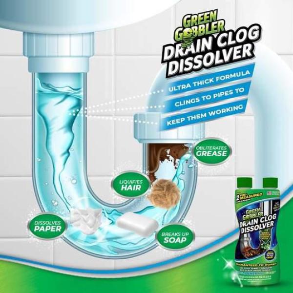 Green Gobbler 31 Oz Dissolve Hair And Grease Clog Remover Ggdis2ch32 The Home Depot - How To Dissolve Hair In Bathroom Sink Drain