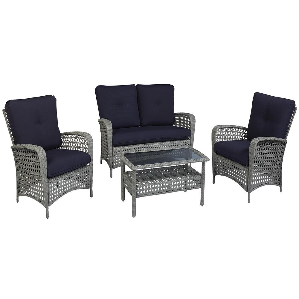 Cosco Lakewood Ranch 2 Piece Steel Woven Wicker Patio Conversation Lakewood Ranch 2 Piece Steel Woven Wicker Patio Conversation Set With Navy Cushions