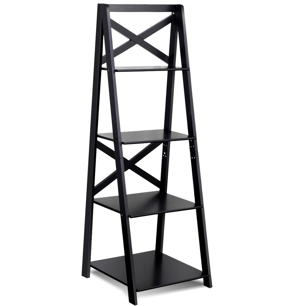 Costway Classic 56 3 In 4 Tier Ladder Shelf Bookshelf In Black Hw53870bk The Home Depot