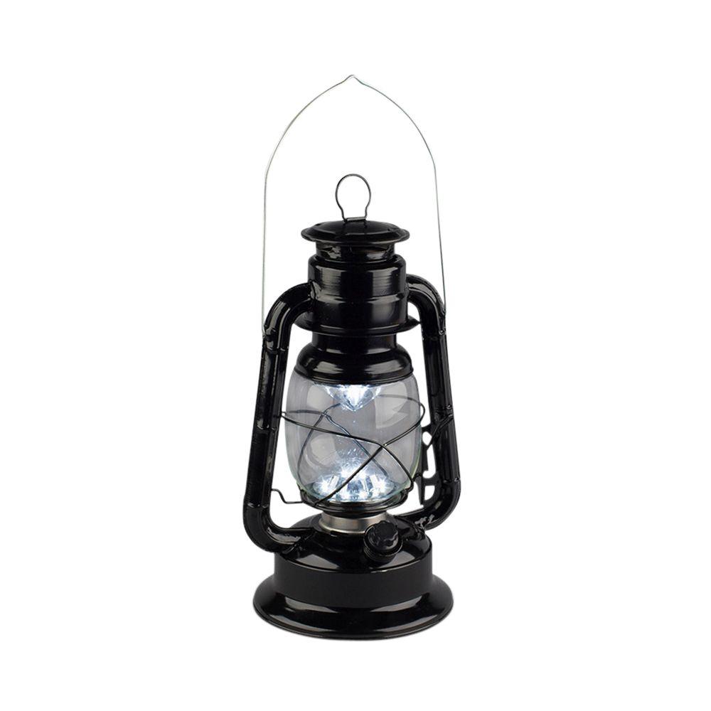 5.6 in. x 11.5 in. Black Plastic Hurricane Lantern with 15 Cool White ...