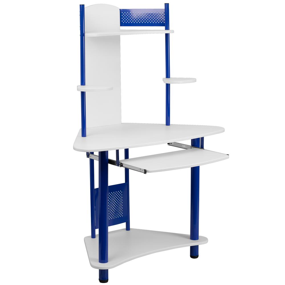Flash Furniture Blue And White Corner Computer Desk With Hutch
