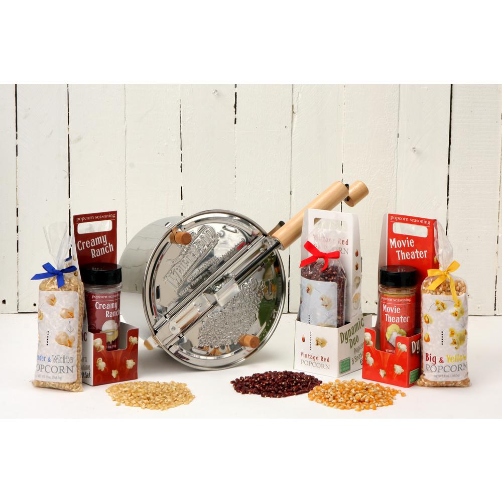 Whirley Pop 7Piece Stainless Steel Silver Stovetop Popcorn Popper Set with Farm Fresh Popcorn