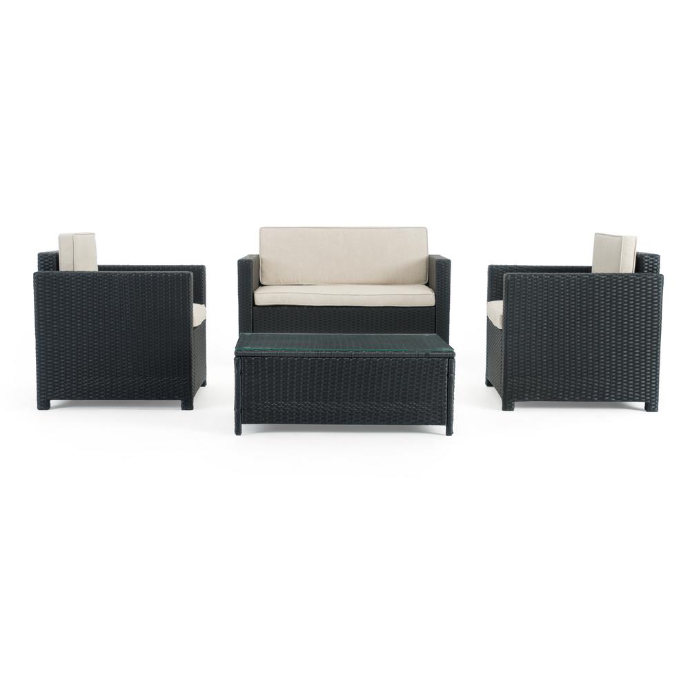 Sego Lily Boulder Black 4 Piece Wicker Patio Conversation Set With Beige Cushions Sego Lily Boulder Black 4 Piece Wicker Patio Conversation Set With Beige Cushions