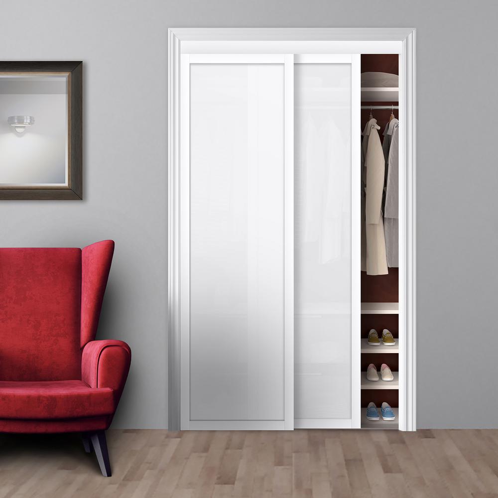 Truporte 72 In X 80 In White Twilight Frosted Glass Mdf Wood