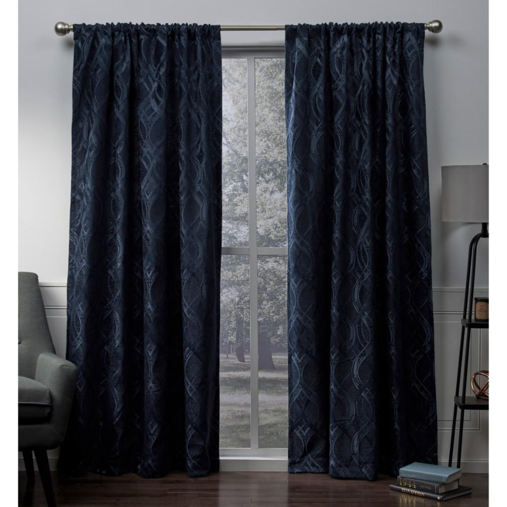 Elena Indigo Wave Chenille Rod Pocket Top Window Curtain Eh8142 04 2 Elena Indigo Wave Chenille Rod Pocket Top Window Curtain