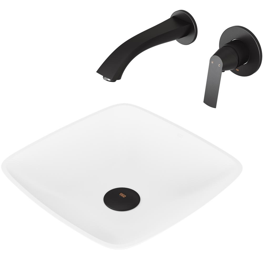 VIGO Hyacinth Matte Stone Vessel Bathroom Sink Set with Aldous Wall