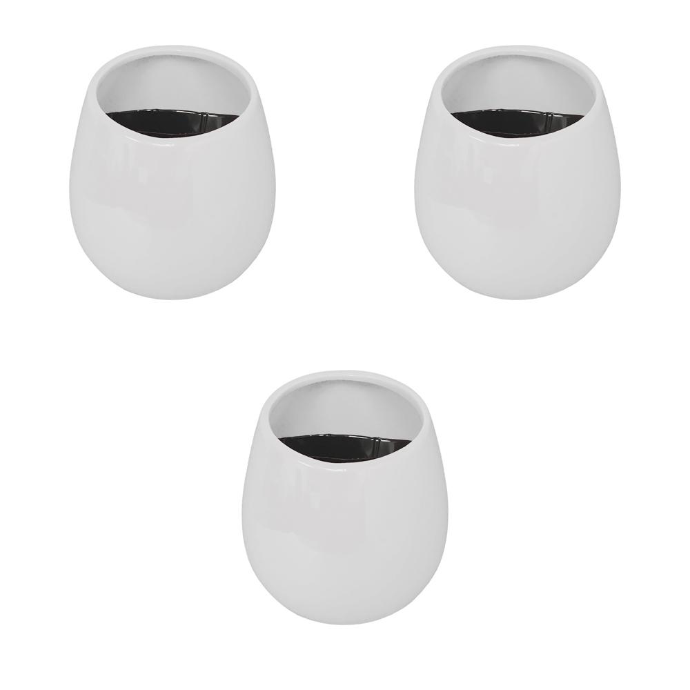 Round 3-1/2 in. x 4 in. Gloss White Ceramic Wall Planter (3-Piece)