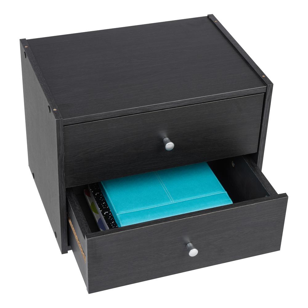Iris Tachi Black Modular Wood Stacking Storage Box With Drawer