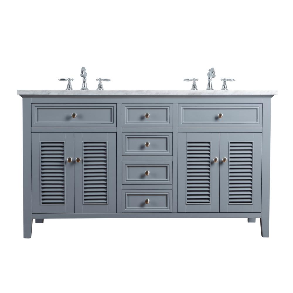 Stufurhome 60 In Genevieve Double Sink Vanity Gray With Marble Genevieve Double Sink Vanity