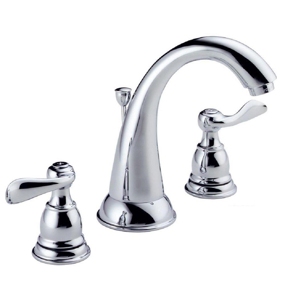 Delta Windemere 8 In Widespread 2 Handle Bathroom Faucet With Metal Drain Assembly In Chrome B3596lf The Home Depot