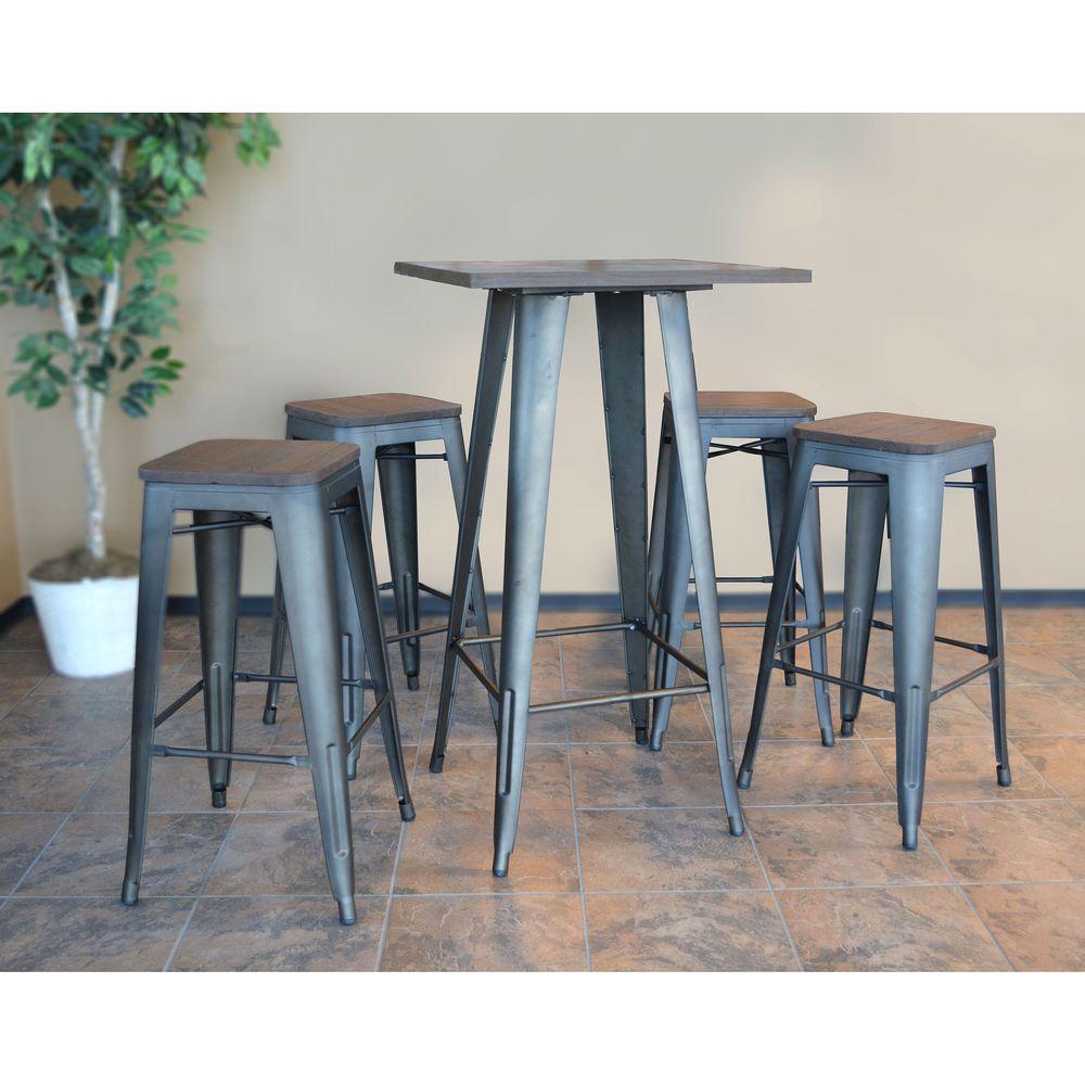 AmeriHome Loft Style Rustic Gunmetal Bar Table Set with Dark Elm ... AmeriHome Loft Style Rustic Gunmetal Bar Table Set with Dark Elm ...