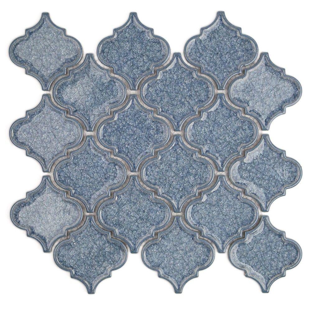 Splashback Tile Roman Selection Iced Blue Lantern Glass Mosaic Tile - 3