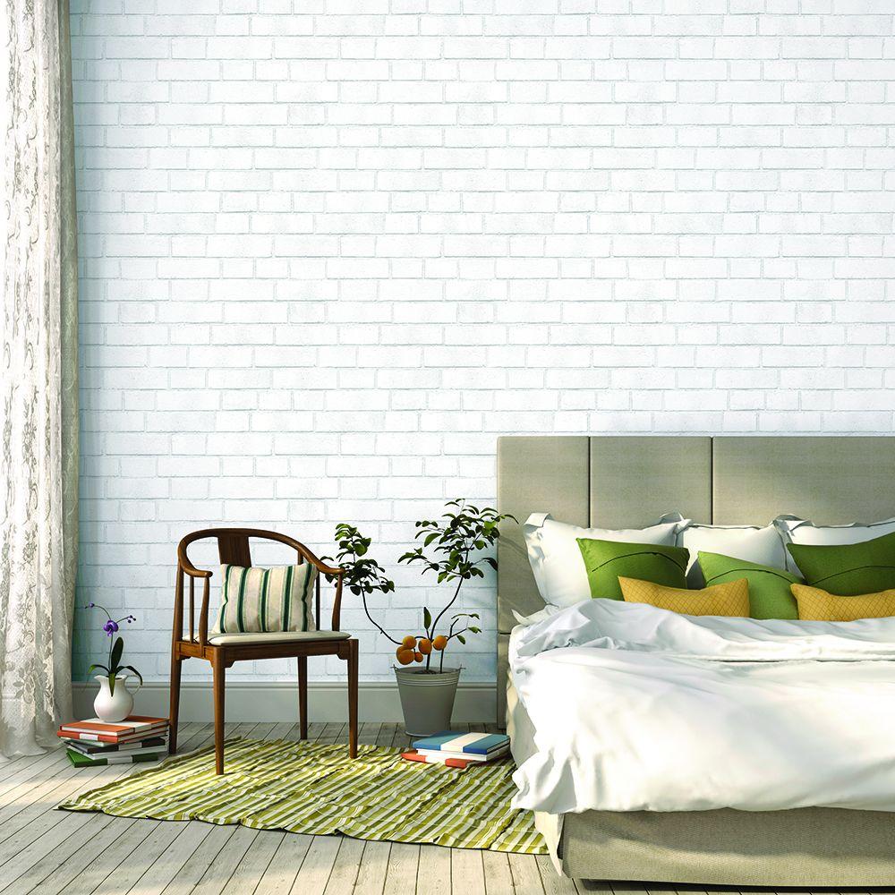 Tempaper White Brick Wallpaper-BR096 - The Home Depot