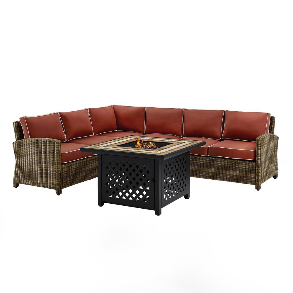 Crosley Bradenton 5 Piece Wicker Patio Fire Pit Conversation Set