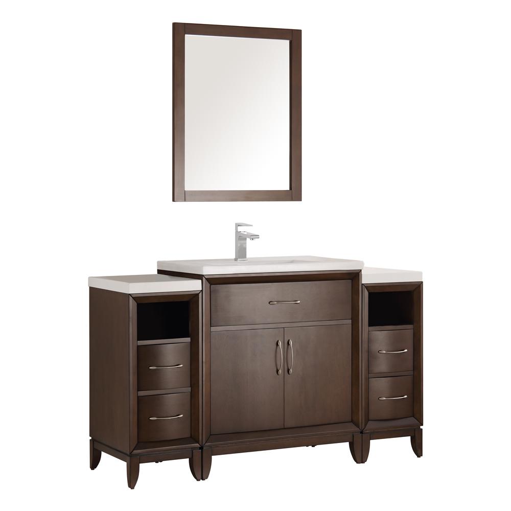Fresca Cambridge 54 In Vanity Antique Coffee With Porcelain Top White Ceramic Basin And Mirror