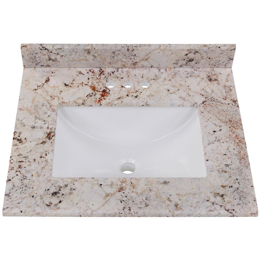 Home Decorators Collection 25 in. Stone Effect Vanity Top in Rustic Gold with White Sink