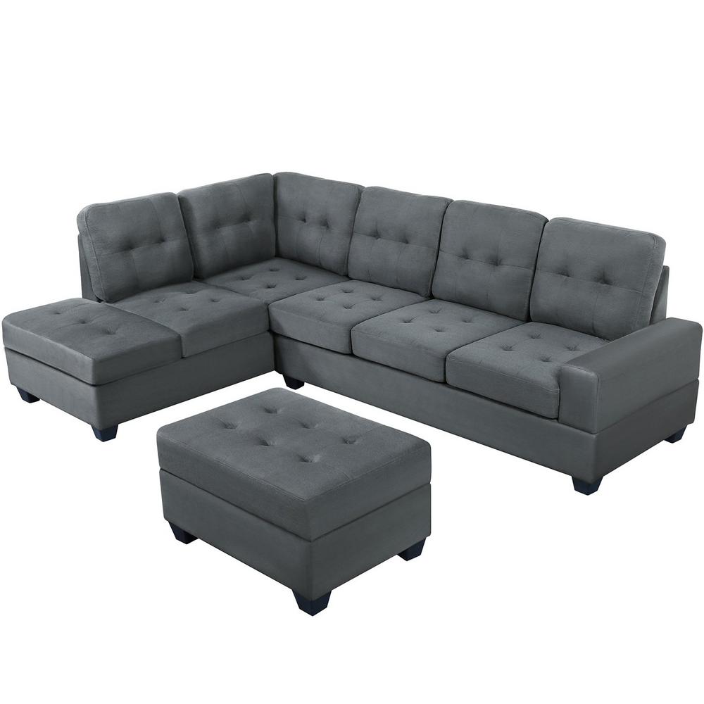 Boyel Living 3 Piece Gray Sectional Sofa Microfiber With Reversible Chaise Lounge Storage Ottoman And Cup Holders Or Sg000178aaa The Home Depot - Sectional Sofas With Cup Holders Boyel Living 3 Piece Gray Sectional Sofa Microfiber With Reversible Chaise Lounge Storage Ottoman And Cup Holders Or Sg000178aaa The Home Depot - Sectional Sofas With Cup Holders