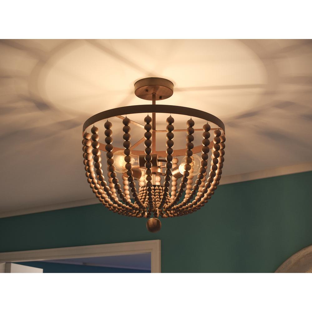 Kenroy Home Dumas 3 Light Golden Bronze Wood Bead Semi Flush Mount 93136gbrz The Home Depot