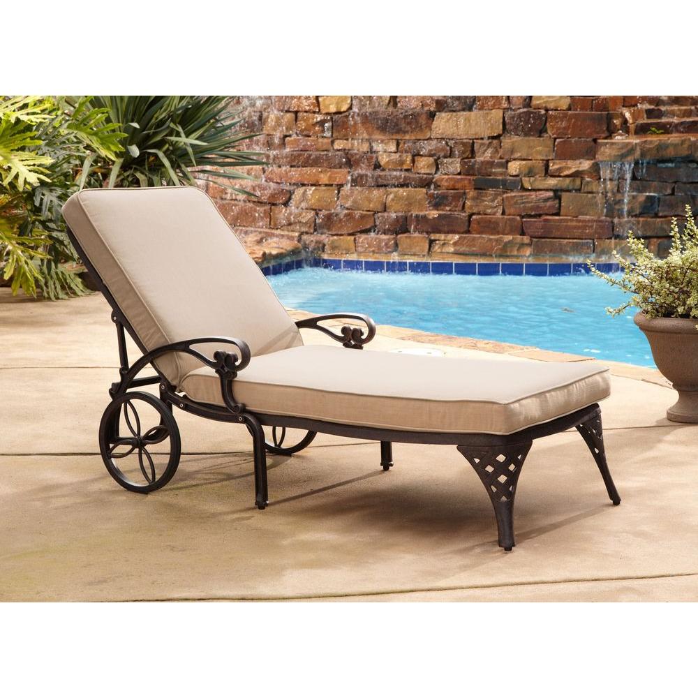 Homestyles Biscayne Bronze Patio Chaise Lounge With Taupe Cushion