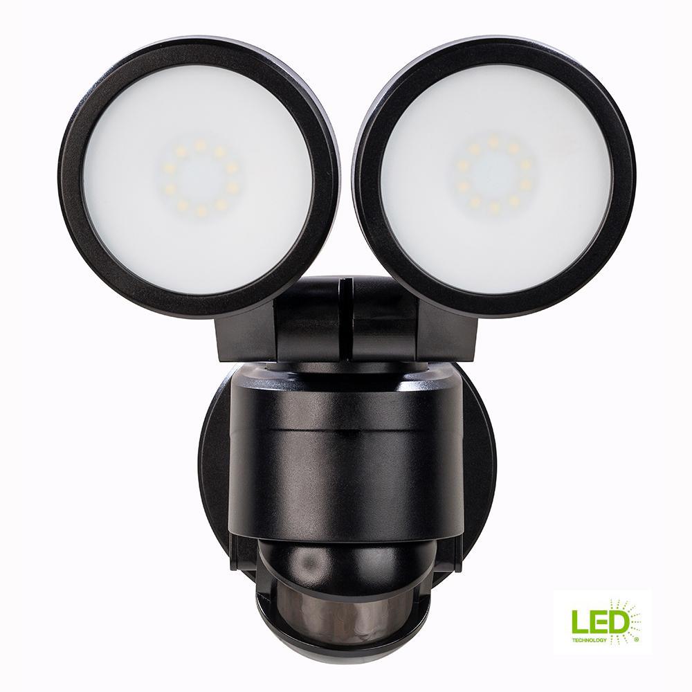 Defiant 180 Degree Black Motion Activated Outdoor Integrated Led Defiant 180 Degree Black Motion Activated Outdoor Integrated Led Twin Head Flood Light