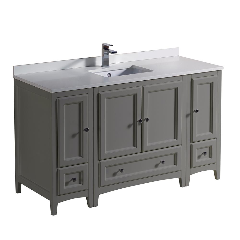 Fresca Oxford 54 In Traditional Bathroom Vanity In Gray With Quartz Stone Vanity Top In White With White Basin Fcb20 123012gr Cwh U The Home Depot