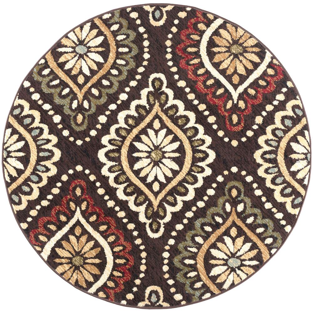 Tayse Rugs Laguna Brown 8 ft. x 8 ft. Round Indoor Area Rug5008 Brown