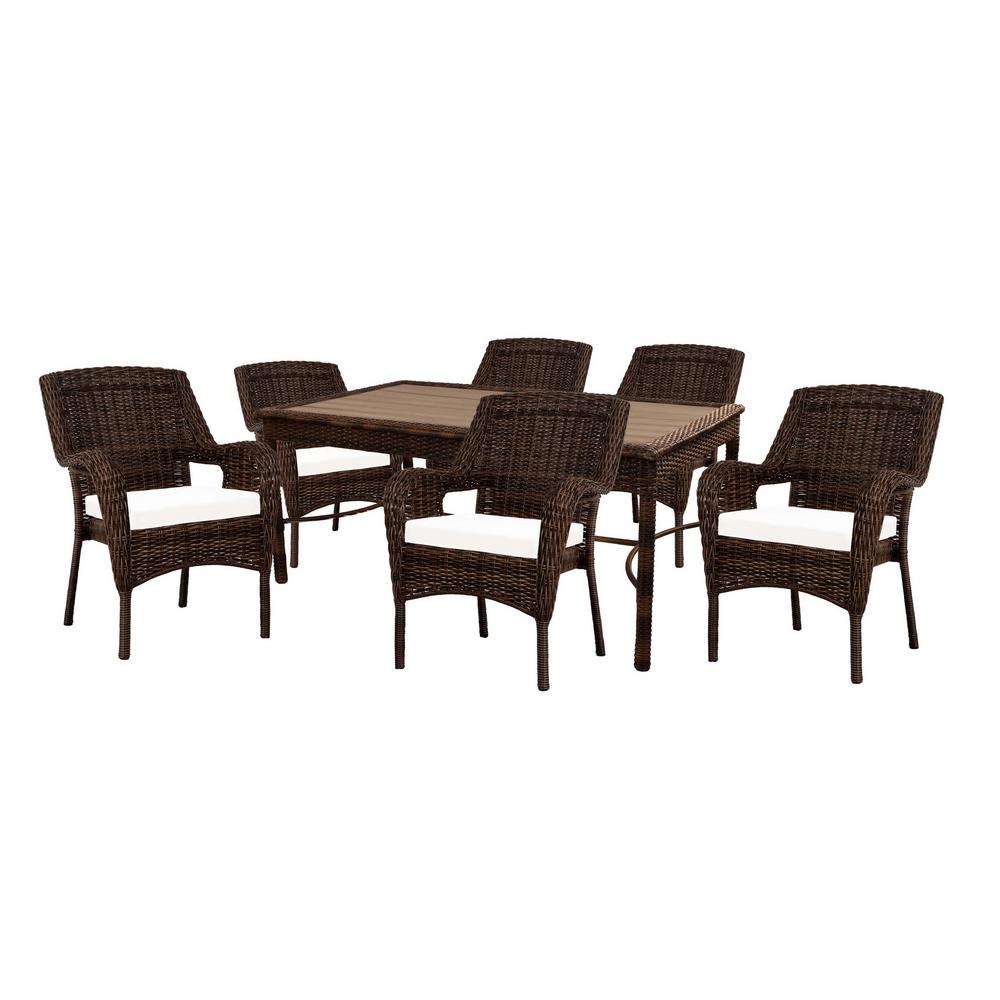 Hampton Bay Aluminum Patio Furniture Outdoors The Home Depot Cambridge Brown 7 Piece Wicker Outdoor Dining Set With Cushions Included Choose Your Own