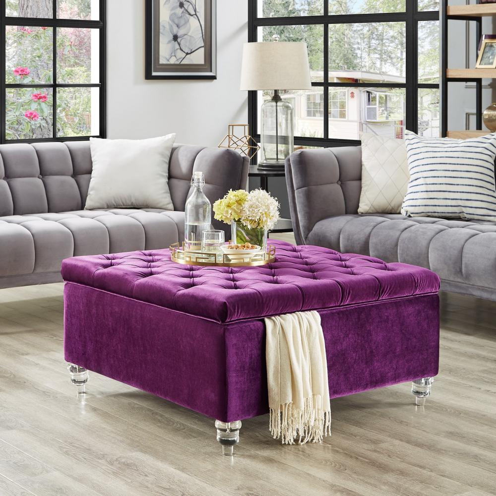 Inspired Home Saige Purple Velvet Tufted Square Acrylic Leg