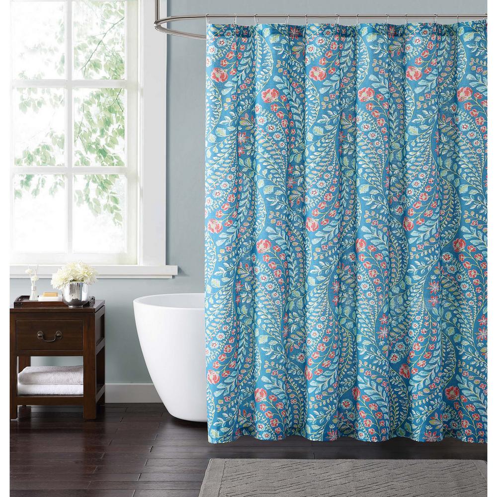 Style 212 Jaclyn Geo 72 in. Teal and Coral Shower Curtain-SC1845-6200 ...