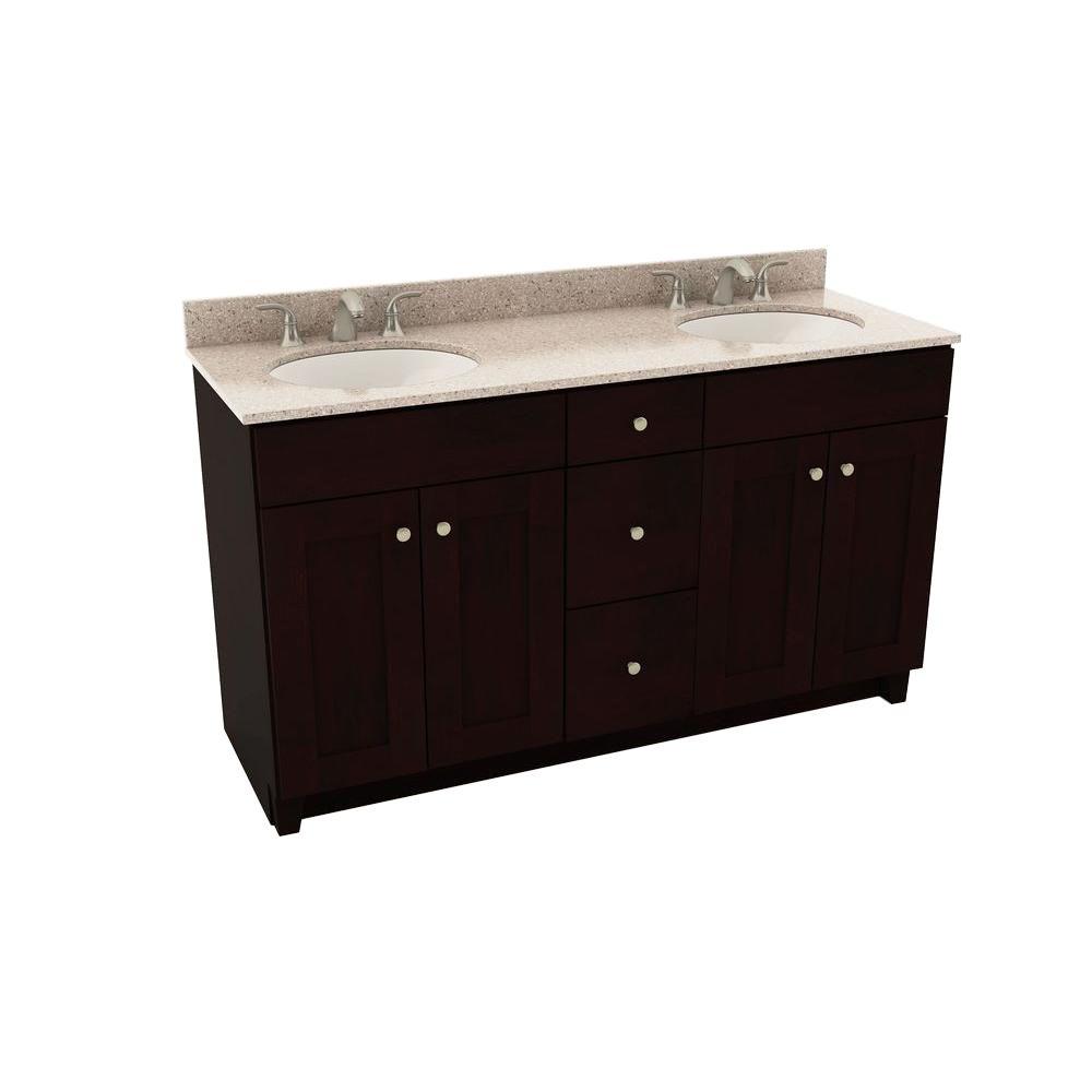 American Woodmark Reading 61 in. Vanity in Espresso with Silestone