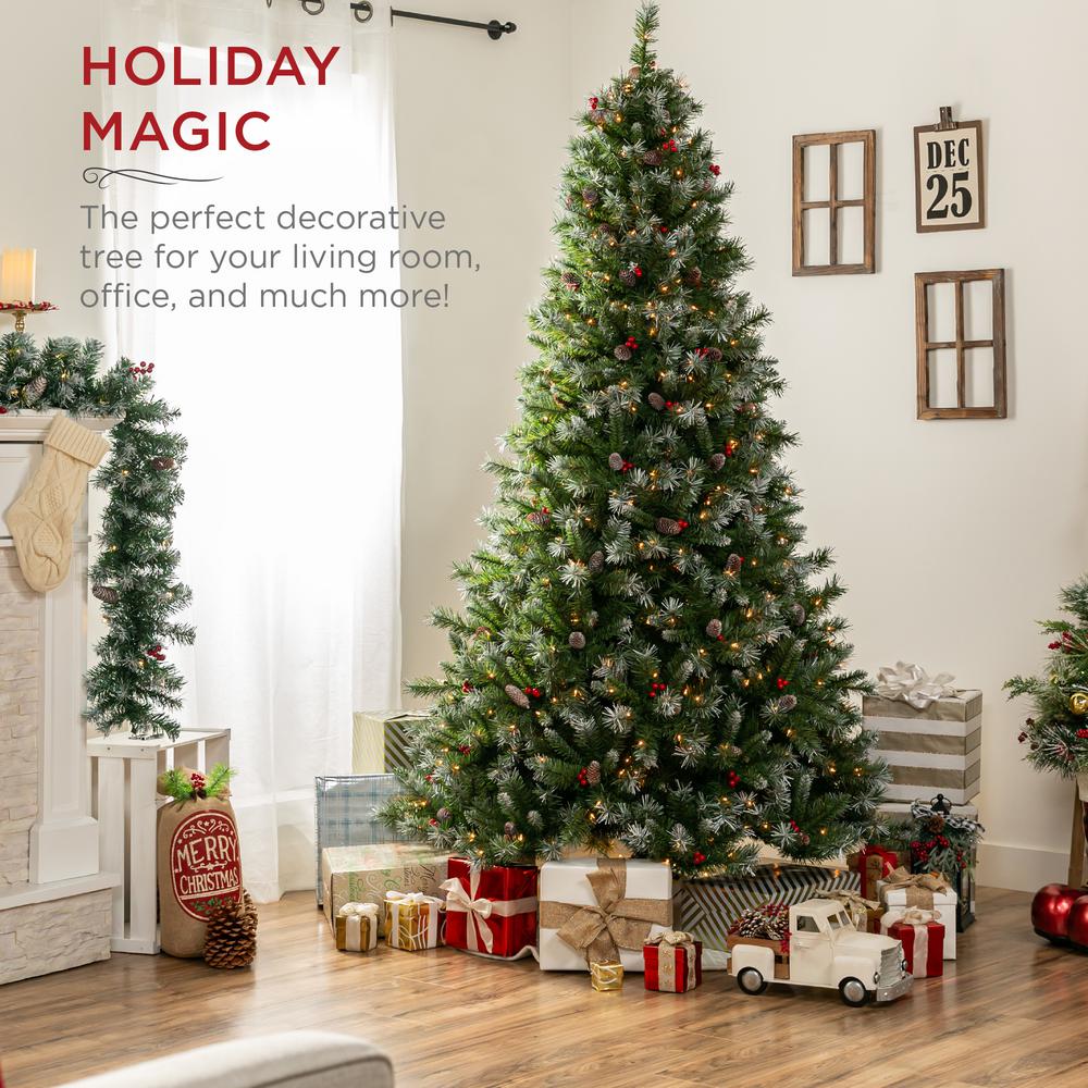 Best Choice Products 7 5 Ft Pre Lit Incandescent Flocked Pre Decorated Artificial Christmas Tree With 550 Warm White Lights Sky5881 The Home Depot